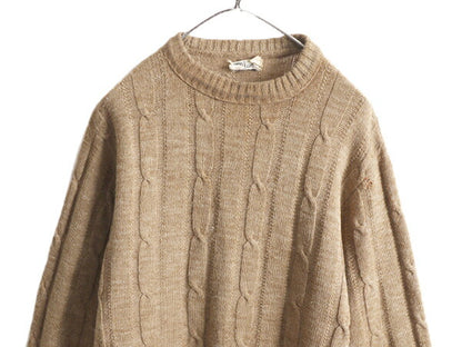 60s★ ケーブル ウール ニット セーター メンズ L / 古着 60年代 ヴィンテージ ニットセーター ケーブルニット 長袖ニット 無地 ベージュ