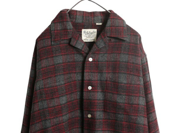60s 70s ★ ARLINGTON チェック オープンカラー シャツ メンズ L / 古着 ヴィンテージ 長袖シャツ ループ留め 開襟 ボックス ポケット付き