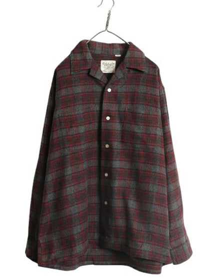 60s 70s ★ ARLINGTON チェック オープンカラー シャツ メンズ L / 古着 ヴィンテージ 長袖シャツ ループ留め 開襟 ボックス ポケット付き