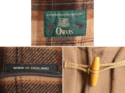 90s イギリス製 ★ オービス ダッフル コート メンズ L 程/ 古着 90年代 オールド 旧タグ ORVIS メルトン ウール ロング 無地 アウトドア