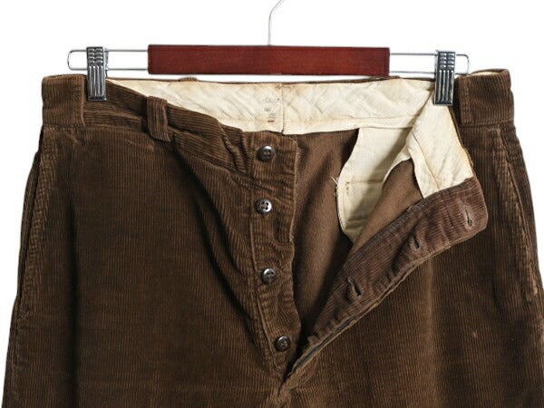 40s 50s ★ KAST IRON コーデュロイ ワーク パンツ 実寸 32 30 程 古着 ヴィンテージ ボタンフライ ストレート ノータック ボートセイル 茶