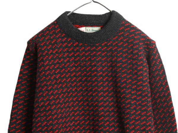 80s ノルウェー製 ★ エルエルビーン バーズアイ ニット セーター レディース M メンズ S ヴィンテージ ウール ノルディック 総柄 ツートン