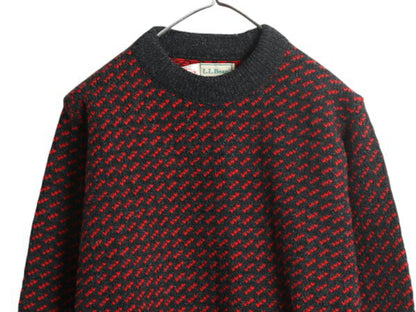80s ノルウェー製 ★ エルエルビーン バーズアイ ニット セーター レディース M メンズ S ヴィンテージ ウール ノルディック 総柄 ツートン