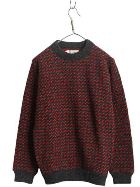 80s ノルウェー製 ★ エルエルビーン バーズアイ ニット セーター レディース M メンズ S ヴィンテージ ウール ノルディック 総柄 ツートン
