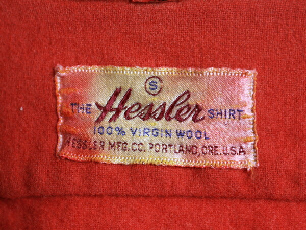 40s USA製 ★ hessler ウール フランネル シャツ メンズ S / 古着 ヴィンテージ 長袖シャツ ネルシャツ ポケット付き 胸ポケット 無地 赤