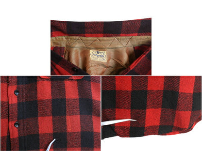 50s ★ ピルグリム マチ付き ブロック チェック ウール シャツ メンズ XL 程/ ヴィンテージ シアーズ CPO ジャケット ヘビーウェイト 赤 黒