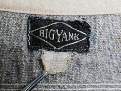 30's ビンテージ ★ BIG YANK ビッグヤンク チンストラップ 付き 長袖 ごま塩 ウール シャツ ( メンズ 男性 L 程) 30年代 古着 マチ付き