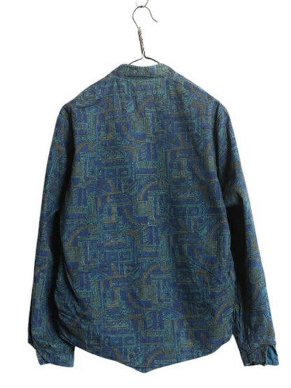 60s 70s USA製 ★ リバーシブル コットン プルオーバー ジャケット メンズ M 程 古着 ヴィンテージ ハーフジップ スタンドカラー 無地 総柄