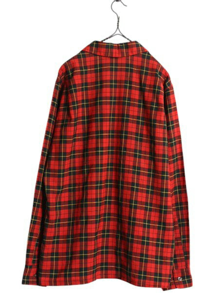 40s ★ BOTANY ウール オープンカラー シャツ メンズ L 古着 ヴィンテージ タータン チェック ループ留め 開襟 ボックス 無地 ポケット付き
