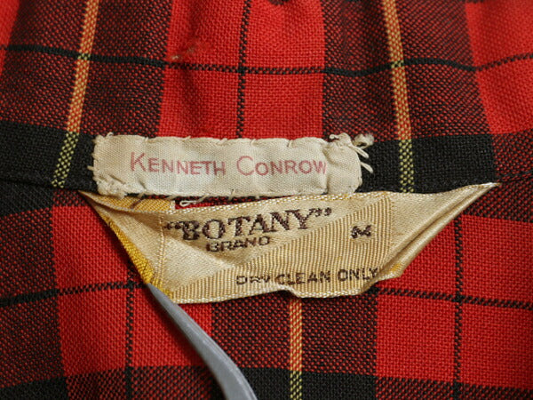 40s ★ BOTANY ウール オープンカラー シャツ メンズ L 古着 ヴィンテージ タータン チェック ループ留め 開襟 ボックス 無地 ポケット付き