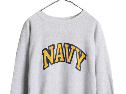 80s USA製 ★ チャンピオン リバースウィーブ USN ネイビー プリント スウェット メンズ L 80年代 Champion ミリタリー トレーナー 裏起毛