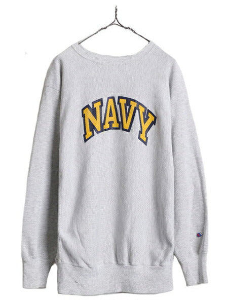 80s USA製 ★ チャンピオン リバースウィーブ USN ネイビー プリント スウェット メンズ L 80年代 Champion ミリタリー トレーナー 裏起毛
