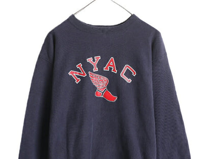 90s ★ チャンピオン リバースウィーブ ウイングフット プリント スウェット メンズ XL 程/ 90年代 オールド Champion NYAC トレーナー 紺