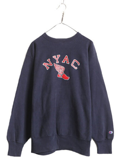 90s ★ チャンピオン リバースウィーブ ウイングフット プリント スウェット メンズ XL 程/ 90年代 オールド Champion NYAC トレーナー 紺