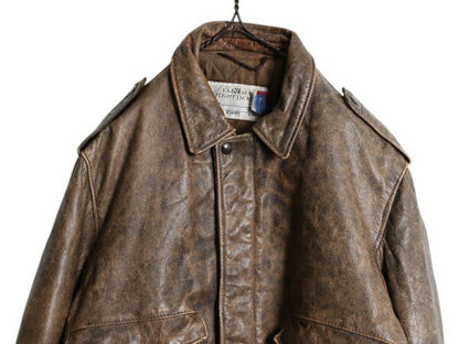80s 90s ★ USA製 ショット A-2 タイプ 本革 レザー フライト ジャケット メンズ L 古着 ヴィンテージ 674 SM 革ジャン ボンバー 中綿 G-1