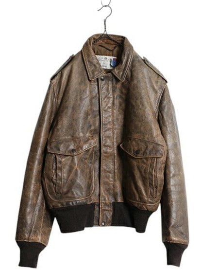 80s 90s ★ USA製 ショット A-2 タイプ 本革 レザー フライト ジャケット メンズ L 古着 ヴィンテージ 674 SM 革ジャン ボンバー 中綿 G-1