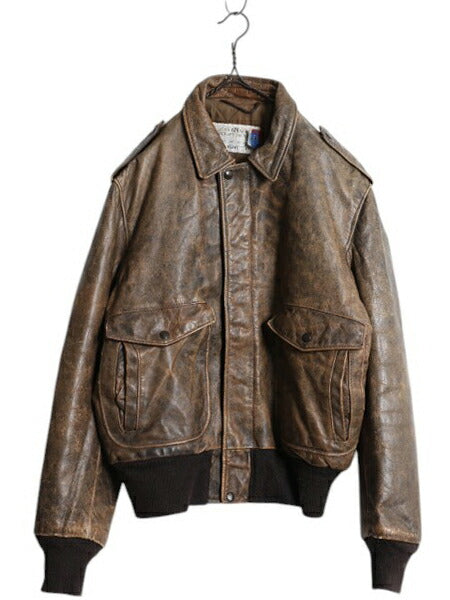 80s 90s ★ USA製 ショット A-2 タイプ 本革 レザー フライト ジャケット メンズ L 古着 ヴィンテージ 674 SM 革ジャン ボンバー 中綿 G-1