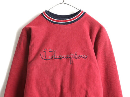 90s USA製 Champion チャンピオン リバースウィーブ リブライン ロゴ刺繍 スウェット トレーナー (L)