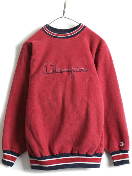 90s USA製 Champion チャンピオン リバースウィーブ リブライン ロゴ刺繍 スウェット トレーナー (L)