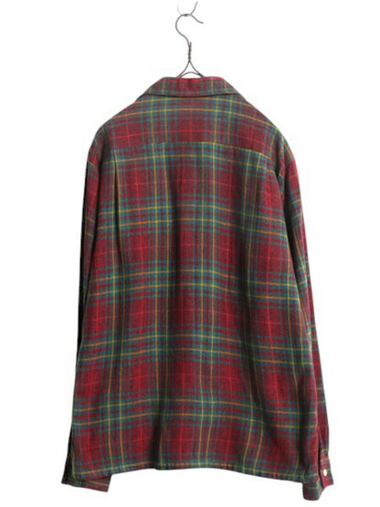 60s ★ チェック 長袖 ウール シャツ メンズ M / 古着 60年代 ヴィンテージ オープンカラー 開襟 ボックス ポケット付き マルチカラー 薄手