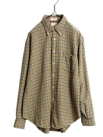 60s 70s ★ ガンクラブ チェック ウール ボタンダウン シャツ メンズ L ヴィンテージ フランネル ネルシャツ BD ポケット付き マルチカラー