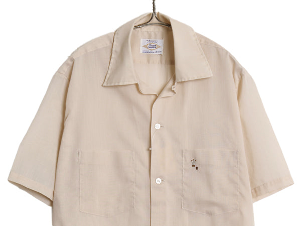 70s USA製 ★ アロー オープンカラー シャツ メンズ M 古着 ヴィンテージ ループ留め 開襟 ボックス ポケット付き 半袖シャツノーアイロン