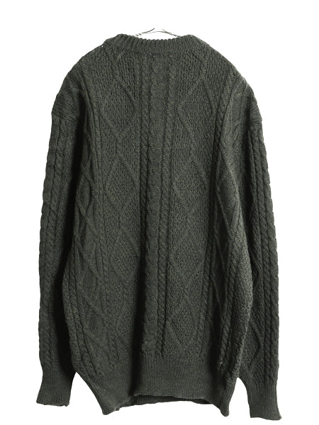 アイルランド製 Blarney Woolen Mills フィッシャーマン ニット セーター メンズ L 古着 メリノ ウール アラン ケーブル ローゲージ カーキ