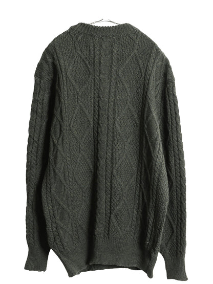 アイルランド製 Blarney Woolen Mills フィッシャーマン ニット セーター メンズ L 古着 メリノ ウール アラン ケーブル ローゲージ カーキ