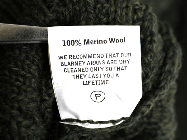 アイルランド製 Blarney Woolen Mills フィッシャーマン ニット セーター メンズ L 古着 メリノ ウール アラン ケーブル ローゲージ カーキ