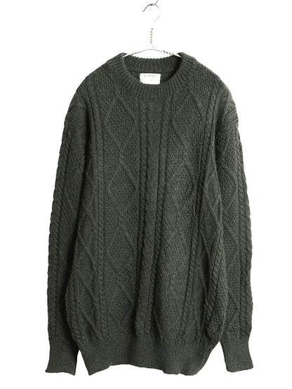 アイルランド製 Blarney Woolen Mills フィッシャーマン ニット セーター メンズ L 古着 メリノ ウール アラン ケーブル ローゲージ カーキ