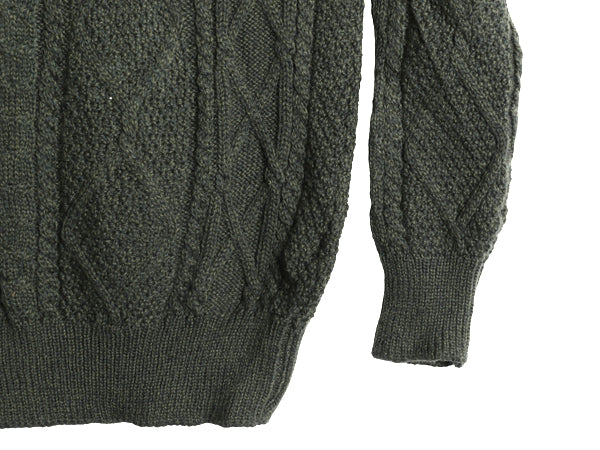 アイルランド製 Blarney Woolen Mills フィッシャーマン ニット セーター メンズ L 古着 メリノ ウール アラン ケーブル ローゲージ カーキ