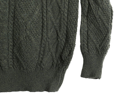 アイルランド製 Blarney Woolen Mills フィッシャーマン ニット セーター メンズ L 古着 メリノ ウール アラン ケーブル ローゲージ カーキ