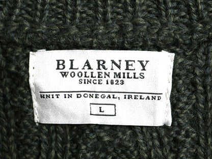 アイルランド製 Blarney Woolen Mills フィッシャーマン ニット セーター メンズ L 古着 メリノ ウール アラン ケーブル ローゲージ カーキ