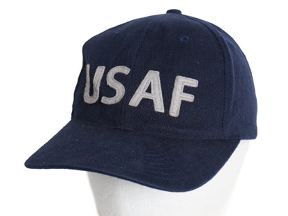 デッドストック USAF 刺繍 ベースボール キャップ フリーサイズ /  帽子 ミリタリー フェルト ワッペン トラッカー ワンポイント ネイビー