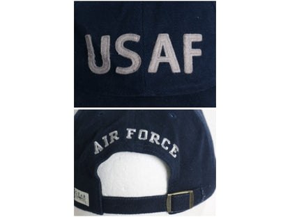 デッドストック USAF 刺繍 ベースボール キャップ フリーサイズ /  帽子 ミリタリー フェルト ワッペン トラッカー ワンポイント ネイビー