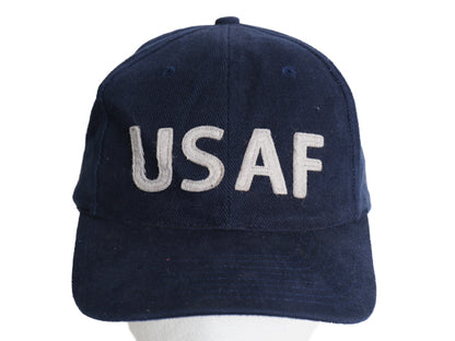 デッドストック USAF 刺繍 ベースボール キャップ フリーサイズ /  帽子 ミリタリー フェルト ワッペン トラッカー ワンポイント ネイビー