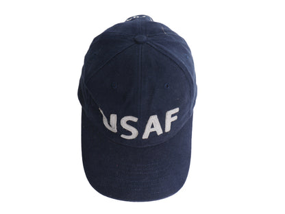 デッドストック USAF 刺繍 ベースボール キャップ フリーサイズ /  帽子 ミリタリー フェルト ワッペン トラッカー ワンポイント ネイビー