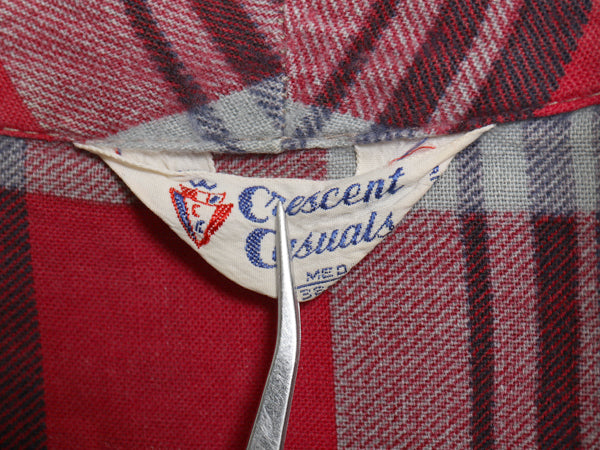 60s Crescent Casuals チェック プリント フランネル ガウン コート メンズ M / ヴィンテージ ロング ローブ 羽織り ネルシャツ 素材 薄手