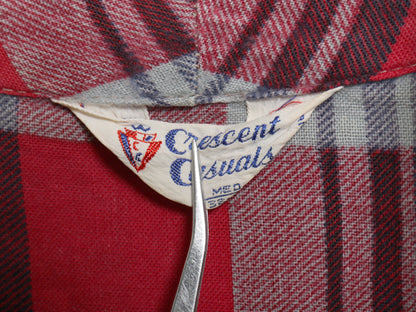 60s Crescent Casuals チェック プリント フランネル ガウン コート メンズ M / ヴィンテージ ロング ローブ 羽織り ネルシャツ 素材 薄手