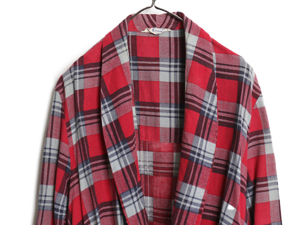 60s Crescent Casuals チェック プリント フランネル ガウン コート メンズ M / ヴィンテージ ロング ローブ 羽織り ネルシャツ 素材 薄手