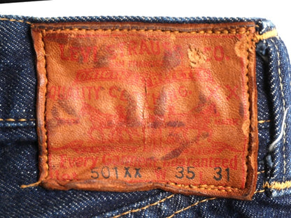革パッチ 50s ★ リーバイス 501XX デニム パンツ 実寸 32 28 表記 35 31 ビンテージ Levis BIGE 耳付き 赤耳 レザーパッチ 両面 ジーパン