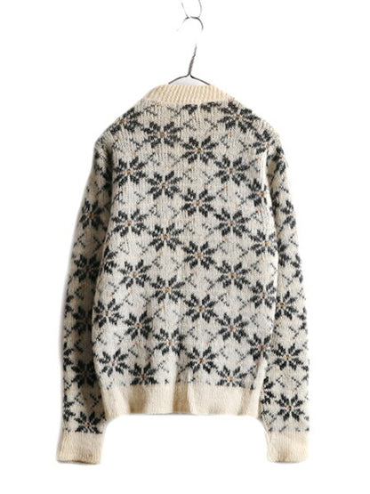60s USA製 ★ ピルグリム ノルディック フルジップ モヘア ニット カーディガン メンズ S PILGRIM SEARS 60年代 ヴィンテージ 前開き 総柄