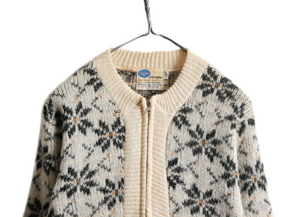60s USA製 ★ ピルグリム ノルディック フルジップ モヘア ニット カーディガン メンズ S PILGRIM SEARS 60年代 ヴィンテージ 前開き 総柄