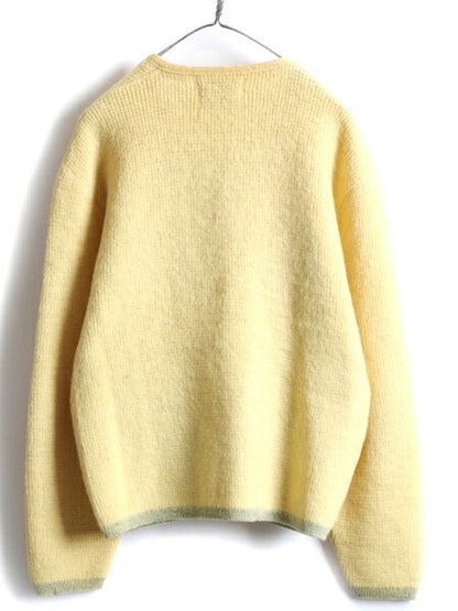 60s ビンテージ ★ BRENTWOOD ウール 長袖 ニット カーディガン ( メンズ M ) 古着 60年代 セーター 毛長 ポケット付き 無地 黄 2トーン