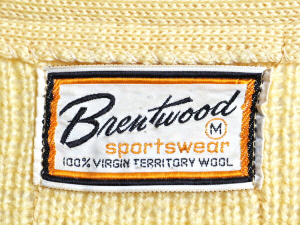 60s ビンテージ ★ BRENTWOOD ウール 長袖 ニット カーディガン ( メンズ M ) 古着 60年代 セーター 毛長 ポケット付き 無地 黄 2トーン