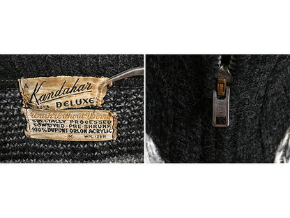 60s USA製 ★ Kandahar 総柄 フルジップ アクリル ニット カーディガン メンズ M 60年代 ヴィンテージ ハイネック 前開き 毛足 モノトーン
