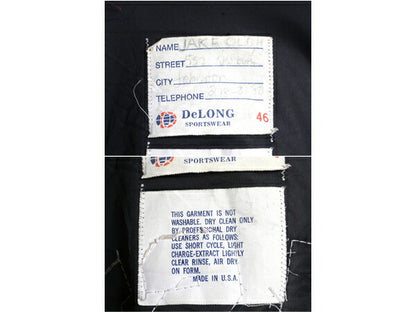 70s USA製 ★ DELONG 袖レザー ウール スタジャン メンズ XL 程 ヴィンテージ アワード ジャケット カレッジ サガラ ワッペン付き ツートン
