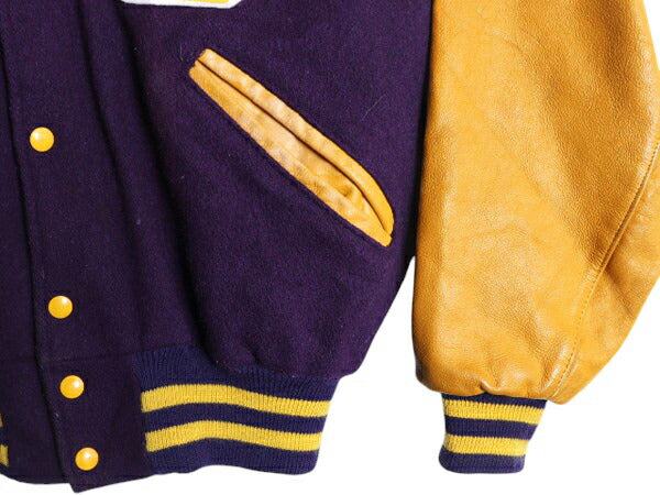 70s USA製 ★ DELONG 袖レザー ウール スタジャン メンズ XL 程 ヴィンテージ アワード ジャケット カレッジ サガラ ワッペン付き ツートン