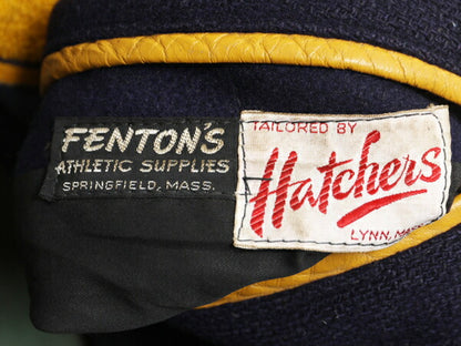 60s USA製 ★ HATCHERS 袖レザー ウール スタジャン メンズ L 程/ 古着 ヴィンテージ サガラ ワッペン付き アワード ブルゾン ツートン