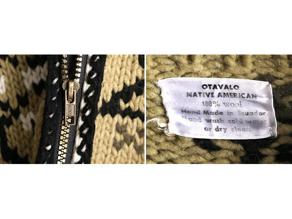手編み エクアドル製 ★ ノルディック 総柄 フルジップ ウール ハンド ニット カーディガン メンズ レディース XL 程/ ハンドメイド 厚手